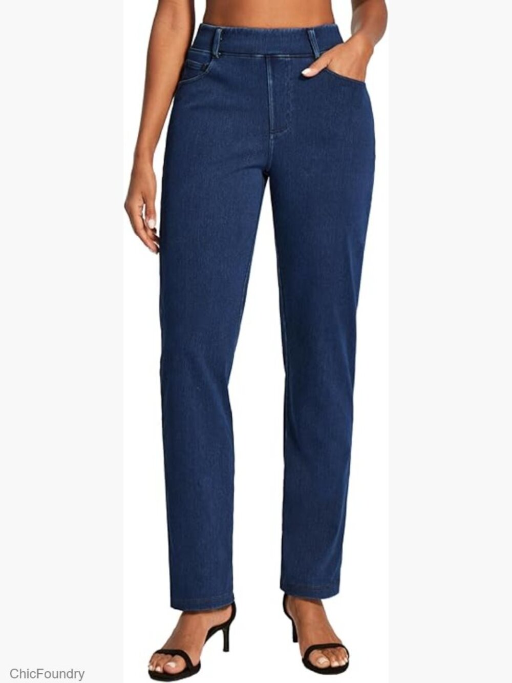 Stretchy Pull On Straight Leg Jeans High Waisted Bootcut Denim Pants
